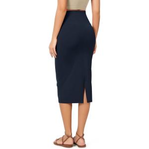 imageODODOS Womens Cloud Feeling Midi Skirt High Waist Back Slit Bodycon SlimFit Pencil SkirtsDeep Navy