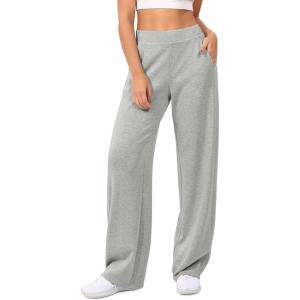 imageODODOS Womens Modal Soft Wide Leg Pants Elastic High Waist Casual Lounge Relaxed Pants with Pockets  27quot 29quot  31quot InseamHeather Grey