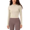 imageODODOS Womens Cloud Feeling Athletic Jacket Full Zip Mock Neck Long Sleeve Lightweight Workout Cropped TopOat Milk