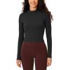 imageODODOS Womens Cloud Feeling Athletic Jacket Full Zip Mock Neck Long Sleeve Lightweight Workout Cropped TopOnyx Black Grey
