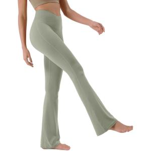 imageODODOS Cloud Feeling Crossover High Waist Flared Pants for Women Bootcut Yoga Pants with Back Pocket3032quot InseamLime Stone
