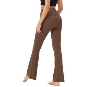imageODODOS Womens Cloud Feeling Crossover Flared Pants with Back Pocket High Waist Bootcut Lounge Yoga Pants3032quot InseamBrunette