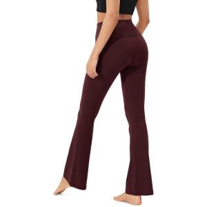 imageODODOS Womens Cloud Feeling Crossover Flared Pants with Back Pocket High Waist Bootcut Lounge Yoga Pants3032quot InseamBurgundy