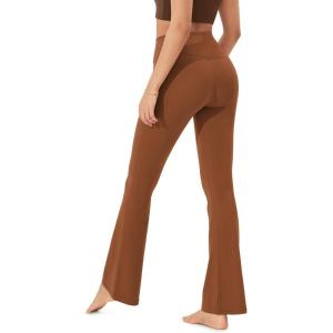 imageODODOS Womens Cloud Feeling Crossover Flared Pants with Back Pocket High Waist Bootcut Lounge Yoga Pants3032quot InseamCaramel