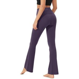 imageODODOS Womens Cloud Feeling Crossover Flared Pants with Back Pocket High Waist Bootcut Lounge Yoga Pants3032quot InseamDark Purple