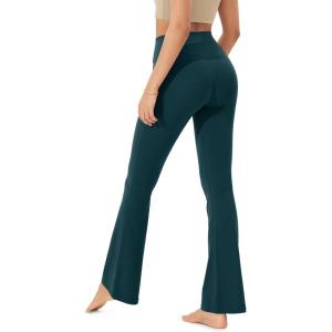 imageODODOS Womens Cloud Feeling Crossover Flared Pants with Back Pocket High Waist Bootcut Lounge Yoga Pants3032quot InseamForest Teal