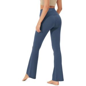 imageODODOS Womens Cloud Feeling Crossover Flared Pants with Back Pocket High Waist Bootcut Lounge Yoga Pants3032quot InseamInk Blue