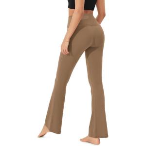 imageODODOS Womens Cloud Feeling Crossover Flared Pants with Back Pocket High Waist Bootcut Lounge Yoga Pants3032quot InseamLight Brown