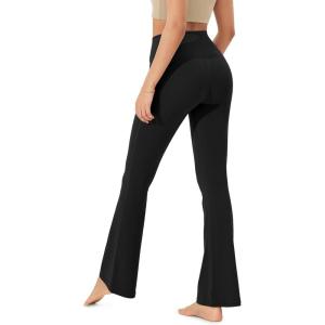 imageODODOS Womens Cloud Feeling Crossover Flared Pants with Back Pocket High Waist Bootcut Lounge Yoga Pants3032quot InseamOnyx Black Grey