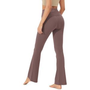 imageODODOS Womens Cloud Feeling Crossover Flared Pants with Back Pocket High Waist Bootcut Lounge Yoga Pants3032quot InseamPurple Taupe