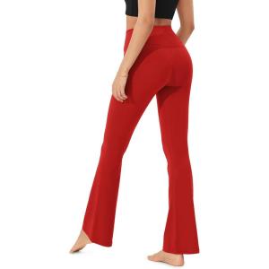 imageODODOS Womens Cloud Feeling Crossover Flared Pants with Back Pocket High Waist Bootcut Lounge Yoga Pants3032quot InseamRed