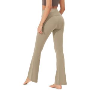 imageODODOS Womens Cloud Feeling Crossover Flared Pants with Back Pocket High Waist Bootcut Lounge Yoga Pants3032quot InseamShaker Beige