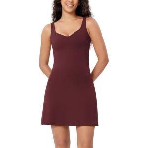 imageODODOS Womens Cloud Feeling Tank Dress with Separate Shorts and Built in Bra U Back Mini Tennis DressBurgundy