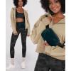 imageODODOS Fleece Mini Belt Bag with Adjustable Strap Sherpa Small Waist Pouch Fanny Pack for Workout Running Traveling Hiking BrownGlossy Teal Green