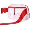 imageODODOS Fleece Mini Belt Bag with Adjustable Strap Sherpa Small Waist Pouch Fanny Pack for Workout Running Traveling Hiking BrownLetters Red