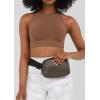 imageODODOS Fleece Mini Belt Bag with Adjustable Strap Sherpa Small Waist Pouch Fanny Pack for Workout Running Traveling Hiking BrownVegan Leather Matt Brown