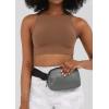 imageODODOS Fleece Mini Belt Bag with Adjustable Strap Sherpa Small Waist Pouch Fanny Pack for Workout Running Traveling Hiking BrownVegan Leather Matt Grey