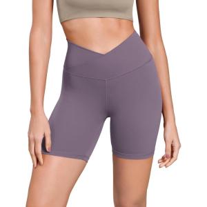 imageODODOS Cloud Feeling Cross Waist Yoga Shorts for Women 6quot Crossover High Waist Lounge Biker ShortsAsh Violet