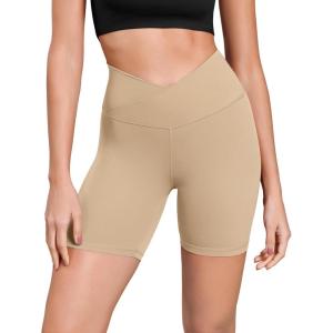 imageODODOS Cloud Feeling Cross Waist Yoga Shorts for Women 6quot Crossover High Waist Lounge Biker ShortsBeige