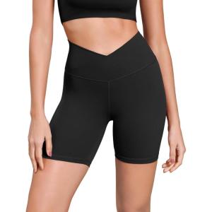 imageODODOS Cloud Feeling Cross Waist Yoga Shorts for Women 6quot Crossover High Waist Lounge Biker ShortsBlack