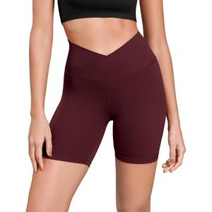 imageODODOS Cloud Feeling Cross Waist Yoga Shorts for Women 6quot Crossover High Waist Lounge Biker ShortsBurgundy