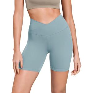 imageODODOS Cloud Feeling Cross Waist Yoga Shorts for Women 6quot Crossover High Waist Lounge Biker ShortsChambray