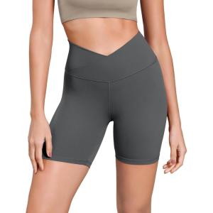 imageODODOS Cloud Feeling Cross Waist Yoga Shorts for Women 6quot Crossover High Waist Lounge Biker ShortsCharcoal