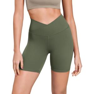 imageODODOS Cloud Feeling Cross Waist Yoga Shorts for Women 6quot Crossover High Waist Lounge Biker ShortsDark Olive