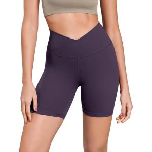 imageODODOS Cloud Feeling Cross Waist Yoga Shorts for Women 6quot Crossover High Waist Lounge Biker ShortsDark Purple