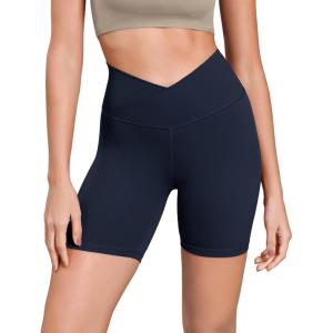 imageODODOS Cloud Feeling Cross Waist Yoga Shorts for Women 6quot Crossover High Waist Lounge Biker ShortsDeep Navy
