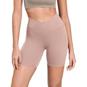imageODODOS Cloud Feeling Cross Waist Yoga Shorts for Women 6quot Crossover High Waist Lounge Biker ShortsDusty Pink