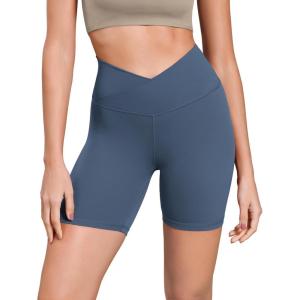 imageODODOS Cloud Feeling Cross Waist Yoga Shorts for Women 6quot Crossover High Waist Lounge Biker ShortsInk Blue