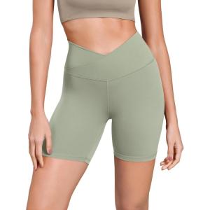 imageODODOS Cloud Feeling Cross Waist Yoga Shorts for Women 6quot Crossover High Waist Lounge Biker ShortsLime Stone
