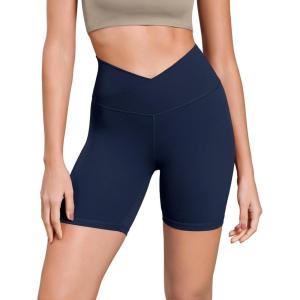 imageODODOS Cloud Feeling Cross Waist Yoga Shorts for Women 6quot Crossover High Waist Lounge Biker ShortsNavy