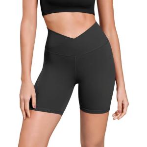 imageODODOS Cloud Feeling Cross Waist Yoga Shorts for Women 6quot Crossover High Waist Lounge Biker ShortsOnyx Black Grey