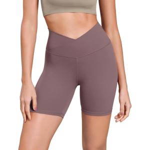 imageODODOS Cloud Feeling Cross Waist Yoga Shorts for Women 6quot Crossover High Waist Lounge Biker ShortsPurple Taupe