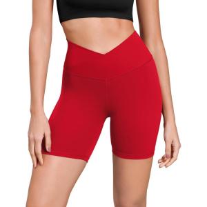 imageODODOS Cloud Feeling Cross Waist Yoga Shorts for Women 6quot Crossover High Waist Lounge Biker ShortsRed