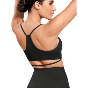 imageODODOS Cloud Feeling Halter Sports Bra for Women Padding Cut Out Racerback Yoga Tank TopBlack