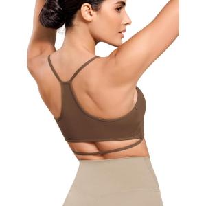 imageODODOS Cloud Feeling Halter Sports Bra for Women Padding Cut Out Racerback Yoga Tank TopBrunette