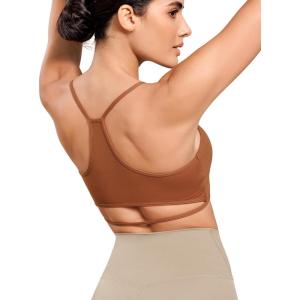 imageODODOS Cloud Feeling Halter Sports Bra for Women Padding Cut Out Racerback Yoga Tank TopCaramel