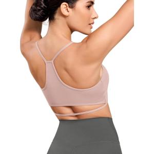 imageODODOS Cloud Feeling Halter Sports Bra for Women Padding Cut Out Racerback Yoga Tank TopDusty Pink