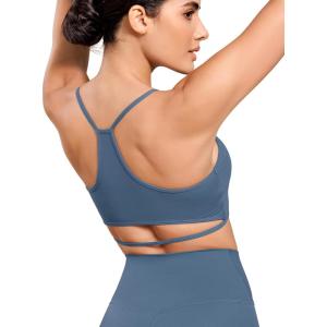 imageODODOS Cloud Feeling Halter Sports Bra for Women Padding Cut Out Racerback Yoga Tank TopInk Blue