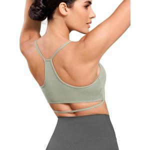 imageODODOS Cloud Feeling Halter Sports Bra for Women Padding Cut Out Racerback Yoga Tank TopLime Stone