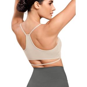 imageODODOS Cloud Feeling Halter Sports Bra for Women Padding Cut Out Racerback Yoga Tank TopOat Milk