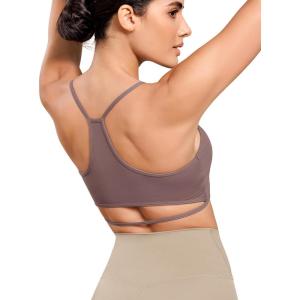 imageODODOS Cloud Feeling Halter Sports Bra for Women Padding Cut Out Racerback Yoga Tank TopPurple Taupe