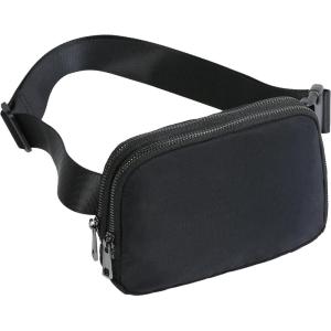 imageODODOS Fleece Mini Belt Bag with Adjustable Strap Sherpa Small Waist Pouch Fanny Pack for Workout Running Traveling Hiking BrownBlack Double Zip