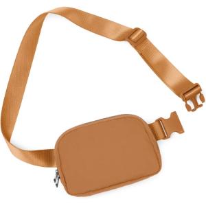 imageODODOS Fleece Mini Belt Bag with Adjustable Strap Sherpa Small Waist Pouch Fanny Pack for Workout Running Traveling Hiking BrownBronze