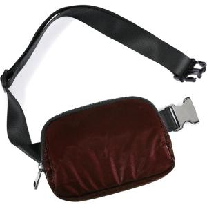 imageODODOS Fleece Mini Belt Bag with Adjustable Strap Sherpa Small Waist Pouch Fanny Pack for Workout Running Traveling Hiking BrownGlossy Red Brown