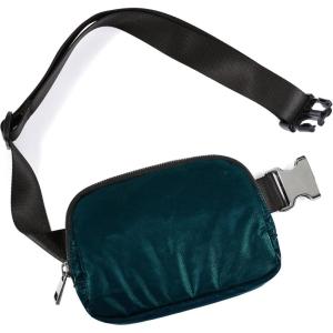 imageODODOS Fleece Mini Belt Bag with Adjustable Strap Sherpa Small Waist Pouch Fanny Pack for Workout Running Traveling Hiking BrownGlossy Teal Green