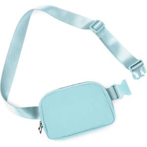imageODODOS Fleece Mini Belt Bag with Adjustable Strap Sherpa Small Waist Pouch Fanny Pack for Workout Running Traveling Hiking BrownIcing Blue
